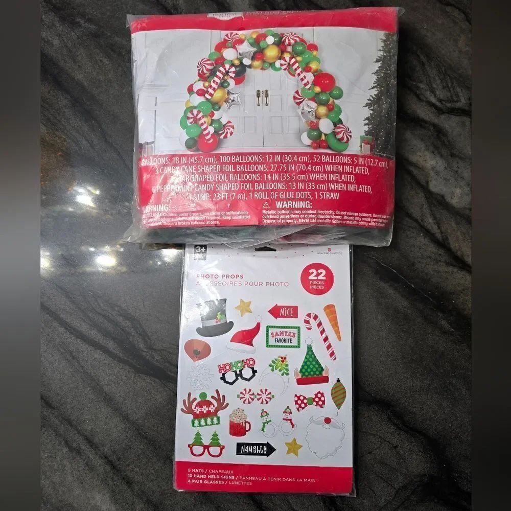 Christmas Balloon Arch Kit Decor 194 pc and Photo Props 22 pc set Party Bundle